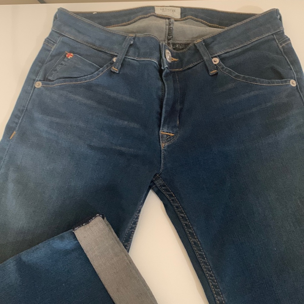 Hudson cropped, straight cuffed stretch jeans